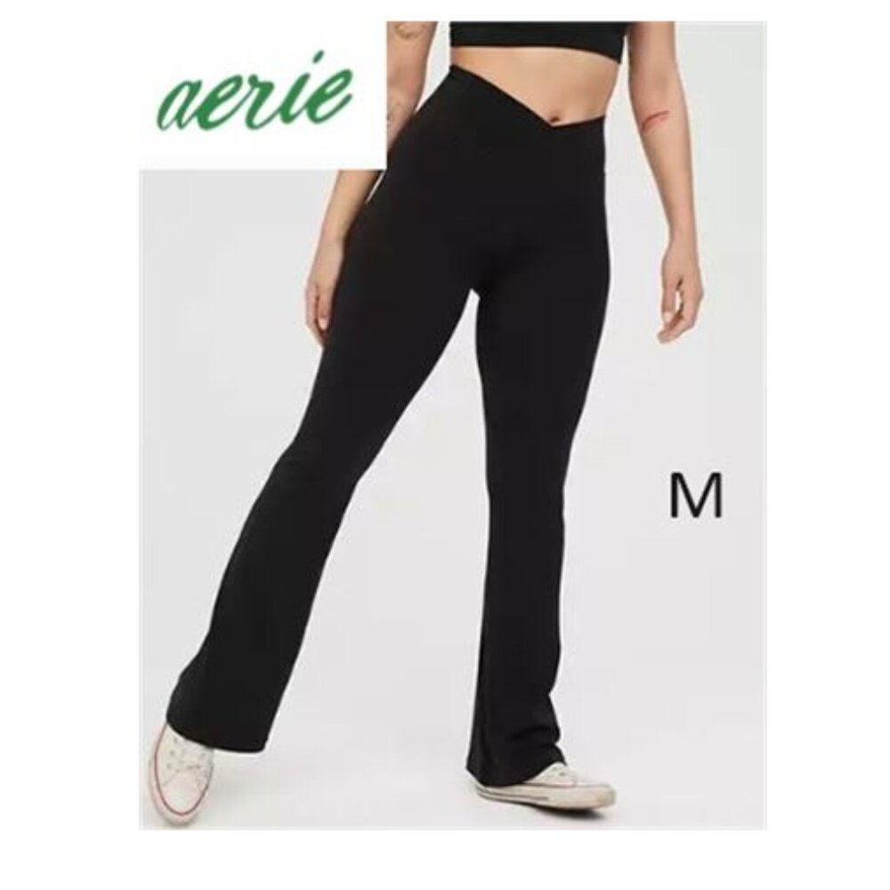 NWT OFFLINE By Aerie Real Me High Waisted Crossover Flare Legging Black Medium